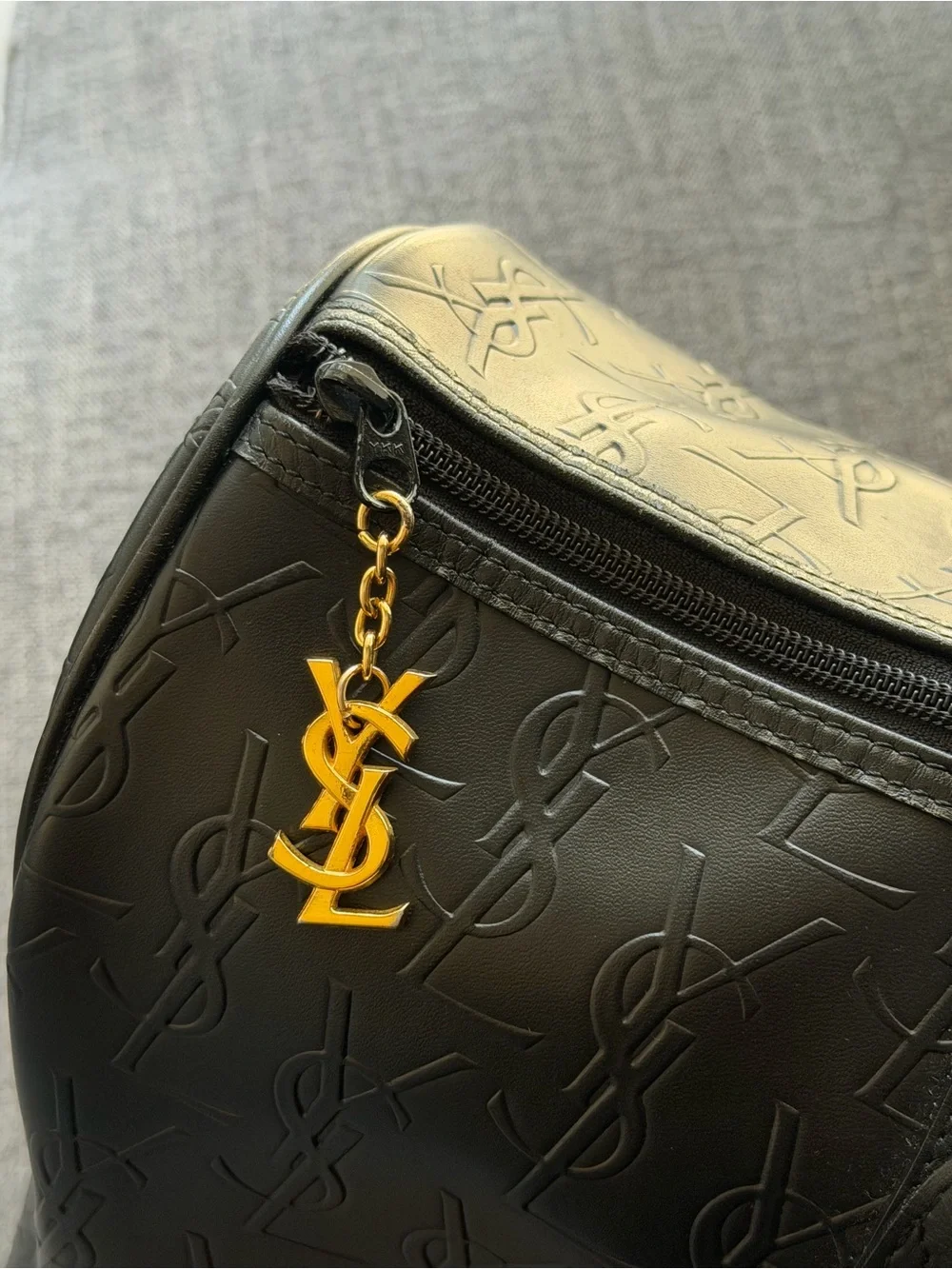 Saint Laurent YSL Black Embossed Leather Duffel Bag